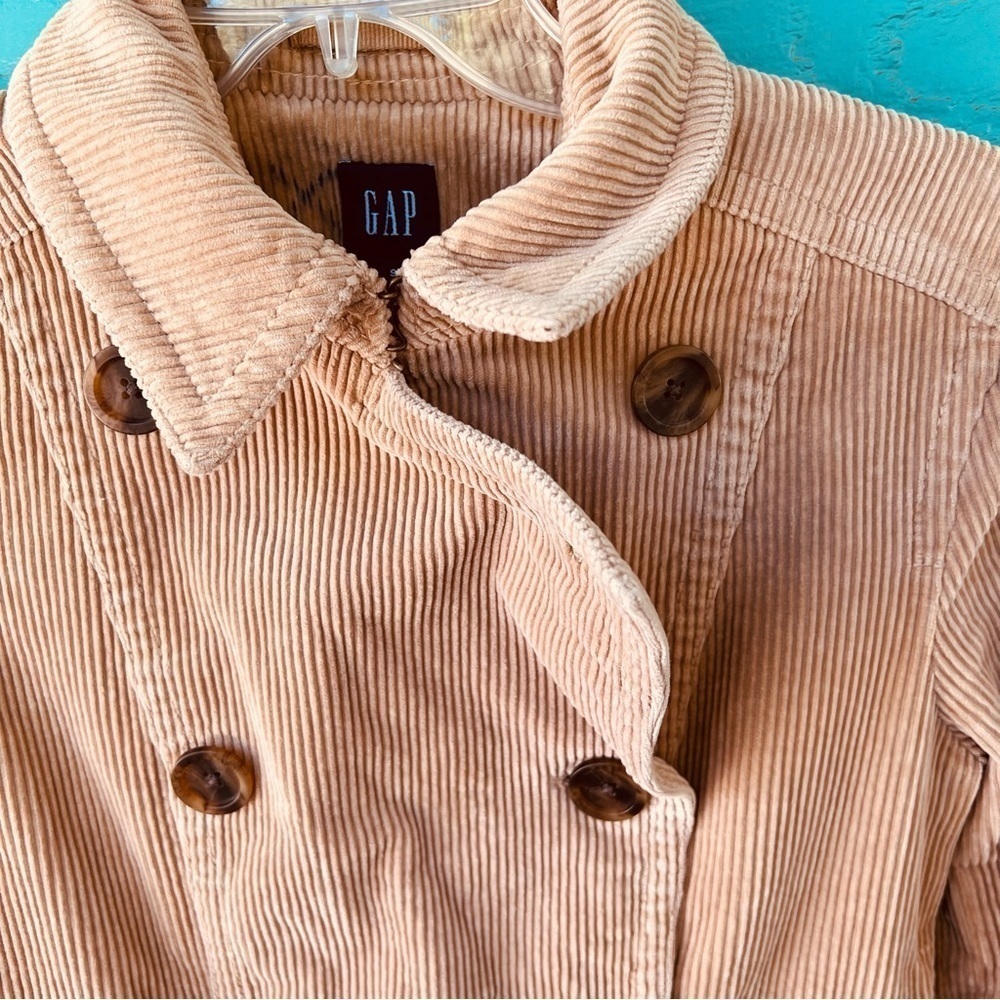 GAP CORDUROY TAN DOUBLE BREASTED COTTON PEACOAT JACKET WITH POCKETS SIZE SMALL - Picture 6 of 13
